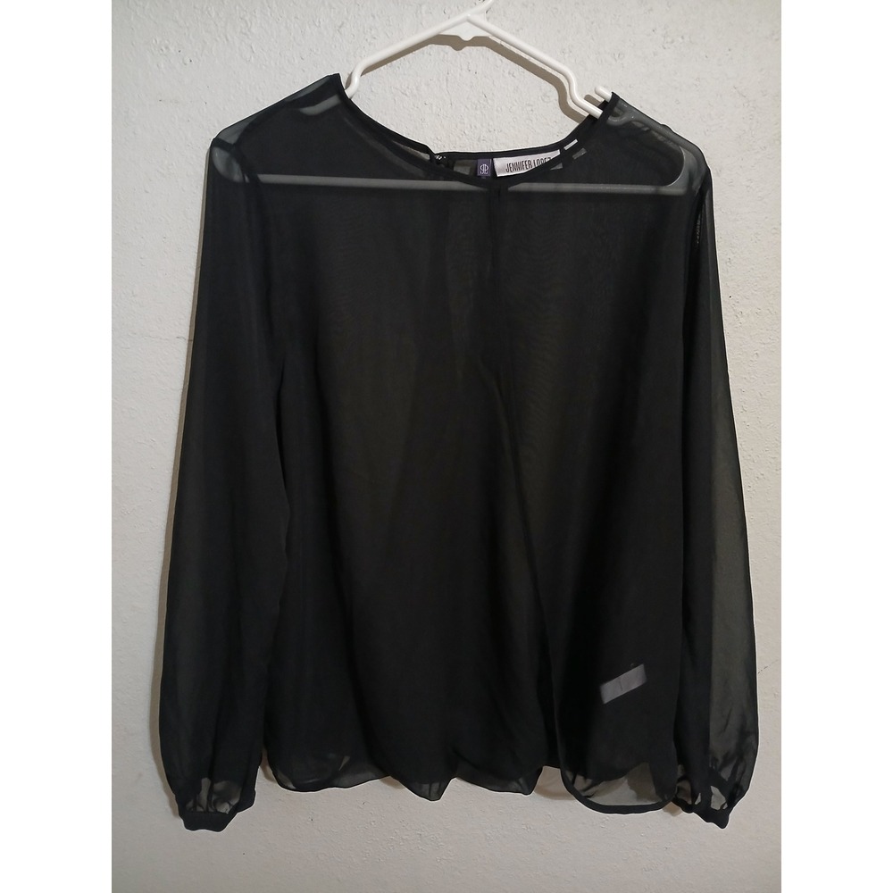 Jennifer Lopez Sheer Black Long Sleeve Blouse Top Size L